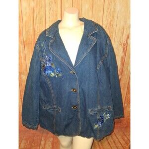 D&Co Medium Denim Embroider Long Sleeve Button Up Jacket Sz 3X